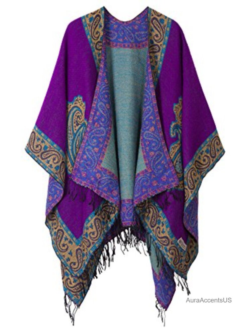Urban CoCo Retro Vintage Pattern Tassel Poncho Shawl Cape Wrap